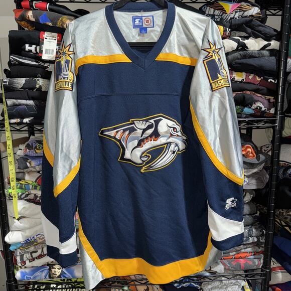 Vintage 90s Starter NHL Nashville Predators Embroidered Hockey Jersey Size L - Picture 1 of 7